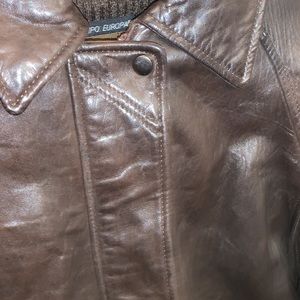 Brown leather bomber jacket